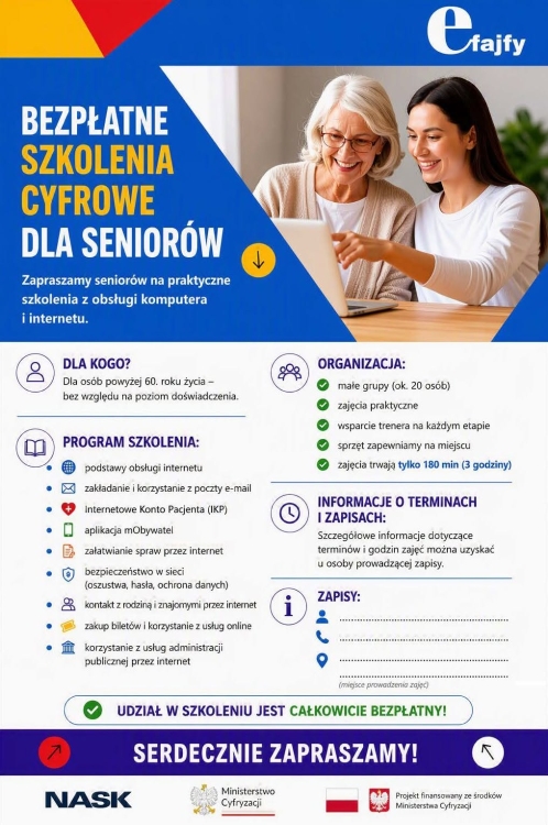 Plakat - Szkolenia cyfrowe dla seniorów